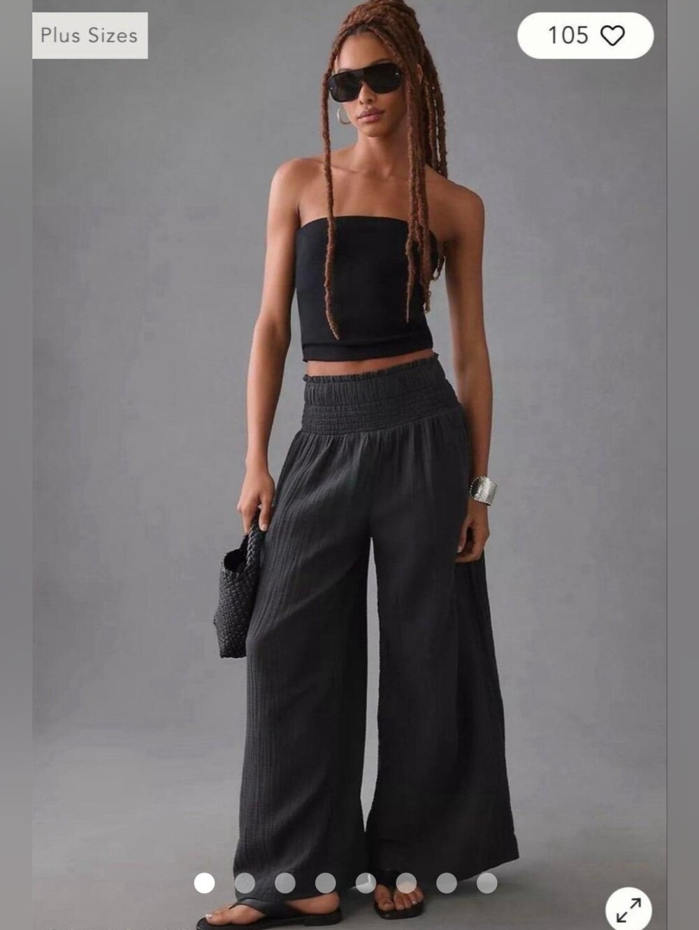 By Anthropologie Sz. M Black/gray Pull On Wide Leg Trouser Gauze Cotton Pants